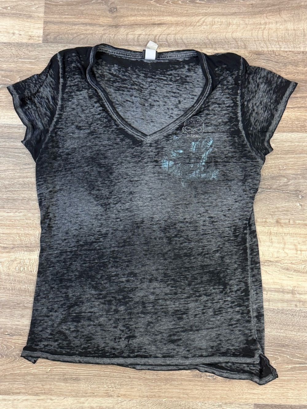 Harley Davidson Acid Wash Skull V Neck Tee Shirt Women’s XL